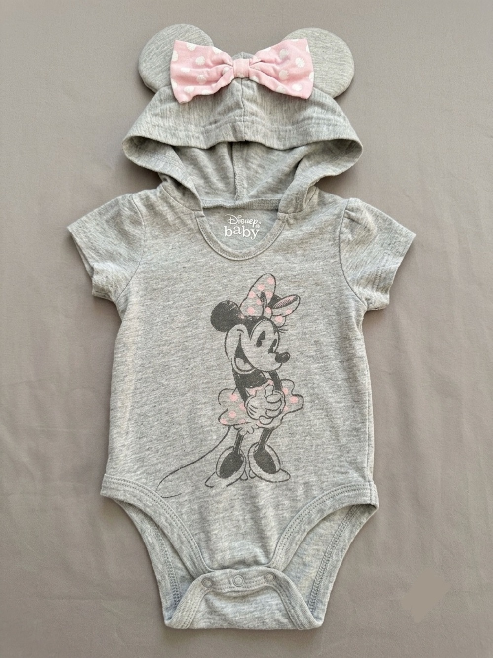 Disney Baby - Onesie W/ Minnie Including Hood W/ Ears (Cotton & Poly) - 0-3M